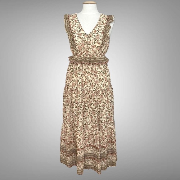 By the River Womens Dress M Ivory Punk Ditsy Floral Midi Cottagecore‎ Peasant - Picture 2 of 14